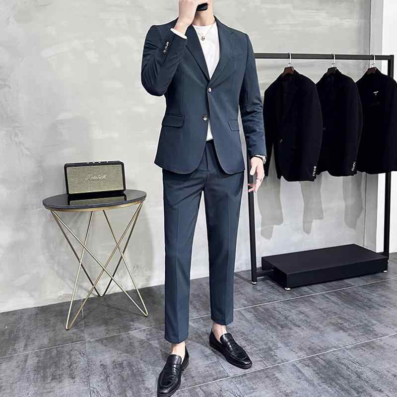 メンズ ファッション ジャケット ズボン パンツ シャツ トップス 長袖 無地 韓国 スタイル スリムフィット 薄手 ダブルスリット シンプル ビジネス カジュアル