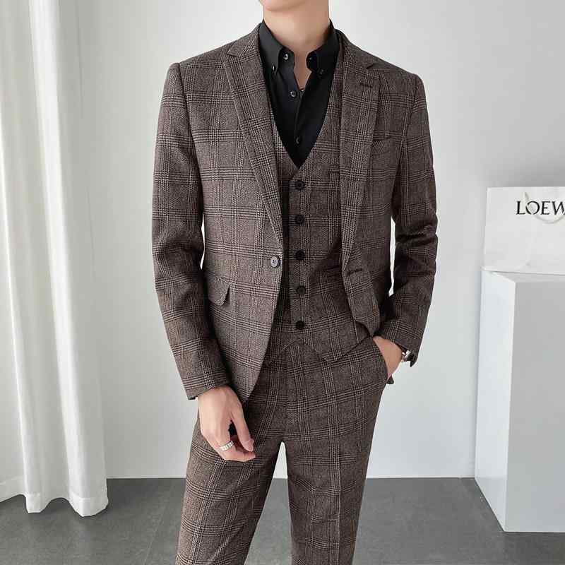メンズ スーツ セットアップ 5点セット 2点セット スリーピース チェック柄 上着 パンツ ベスト 白シャ..