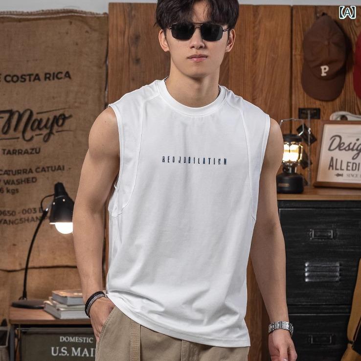 ノースリーブ Tシャツ メンズ ベスト 速乾 夏 通気性 スポーティー タンクトップ シンプル アクティブ アウトドア おしゃれ