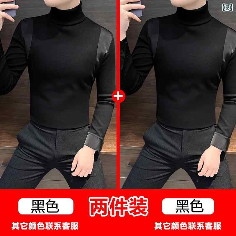 メンズ 秋冬 モダン シャツ 高級感 タートルネック 防寒対策 トップス シンプル ベルベット スタイリッシュ 無地 カジュアル 暖かい 日常使い