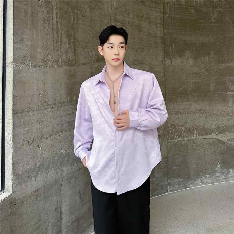 メンズ 長袖 シャツ トップス シングルブレスト シンプル カジュアル ゆったり おしゃれ 上品 清楚 スタイリッシュ ジャガード おとなっぽい デイリー