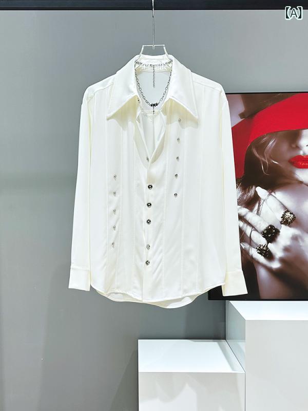 韓国 カジュアル メンズ スタイリッシュ クール 長袖 モード シャツ トップス シングルブレスト ボタン..