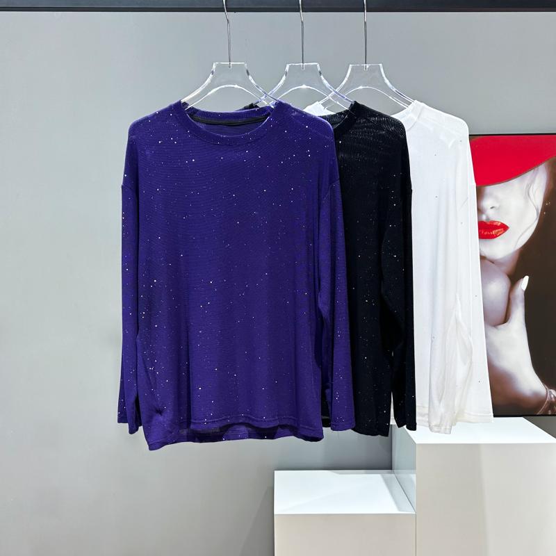 トップス 軽量 高級感 ゆったり プルオーバー Tシャツ メンズ ラウンドネック スパンコール 薄手 長袖 日焼け防止 春夏 キラキラ アーバン