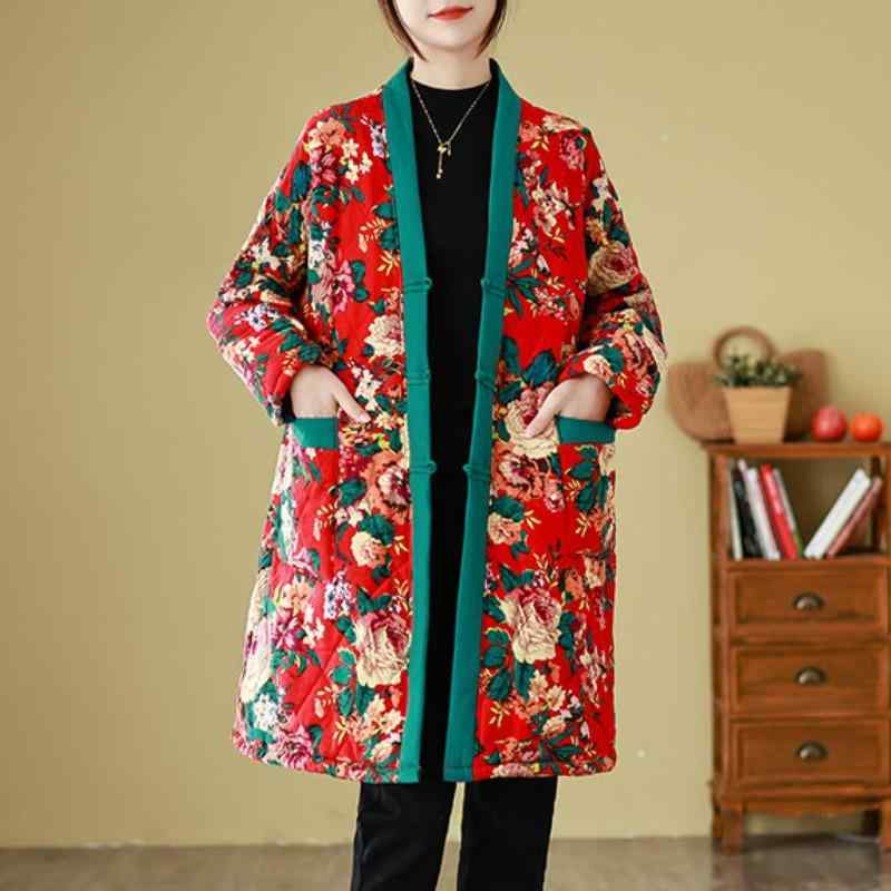 花柄 暖かい ジャケット ゆったり シングルブレスト Vネック 女性 カジュアル 長袖 ユニーク 冬 ボタン付き カラフル おしゃれ 大人かわいい(4)