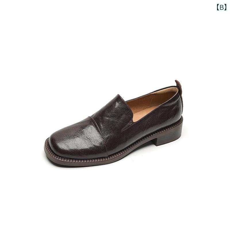 革靴 柔らかい シープスキン スタイリッシュ 黒 ソフトソール シューズ カジュアル 女性 レディース シンプル 春秋 ブラック ブラウン 英国風 革靴 ローファー 3