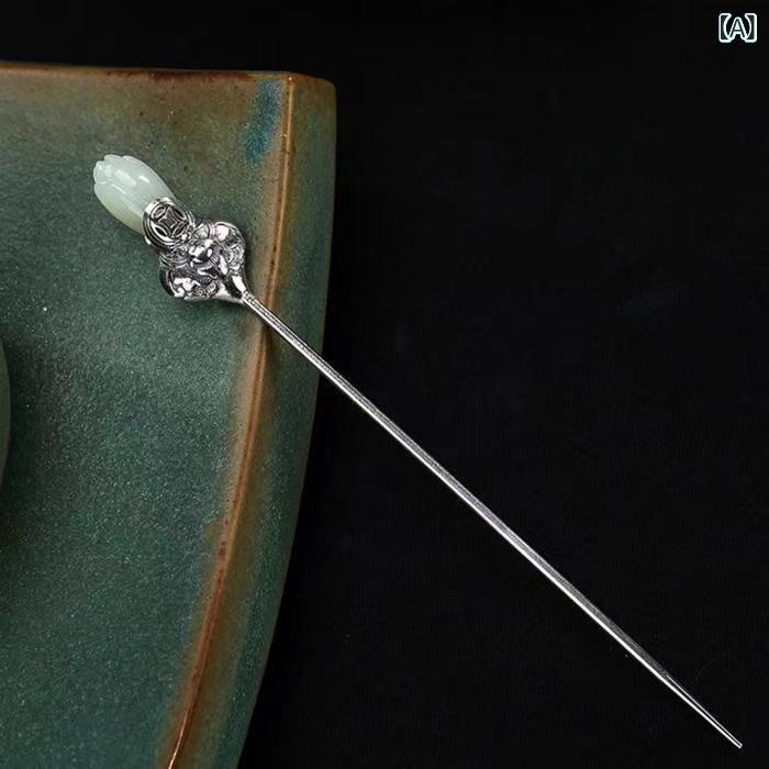 かんざし レディース 中国風 民族風 玉蘭 マグノリア 花 金 S925シルバー 銀製 いぶし銀 アンティーク レトロ 漢服 和装 髪飾り ヘアスティック