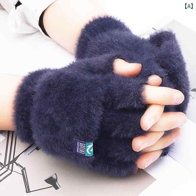 手袋 もこもこ ふわふわ 厚手 防寒 保温 指なしミトン 2WAY フィンガーレス 秋冬 ...