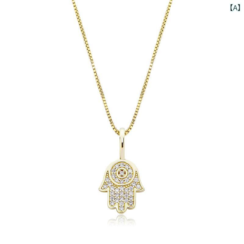 Necklaces, Pendants - ネックレス メンズ レディース ユニセックス アラビア レトロ ファティマの手 925スターリングシルバー ジルコニア パヴェ ヒップホップ ショート ペンダント ゴールド シルバー ローズゴールド アクセサリー