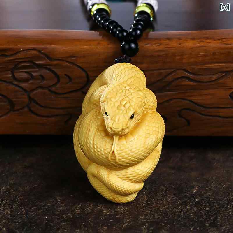 置物 男女兼用 黄楊木彫刻 干支 巳 蛇 掌玩物 持ち運び 観賞用 コレクション 縁起物 キーホルダー ペン..