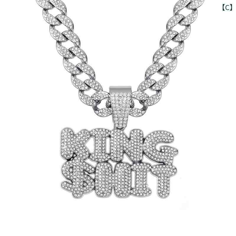 ネックレス 男女兼用 ダブル 立体アルファベット ペンダント チャーム フルジルコニア ラインストーン 個性的 キューバンチェーン 喜平チェーン ヒップホップ ストリート B系 欧米風 アクセサリー ジュエリー