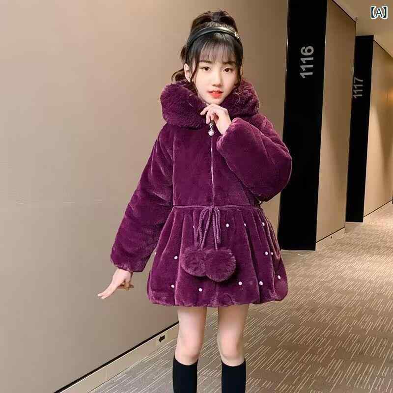 コート 女の子 キッズ フェイクファー もこもこ 中綿入り フード付き ジップアップ 厚手 あったか 防寒 ガーリー ミドル丈 冬 韓国ファッション