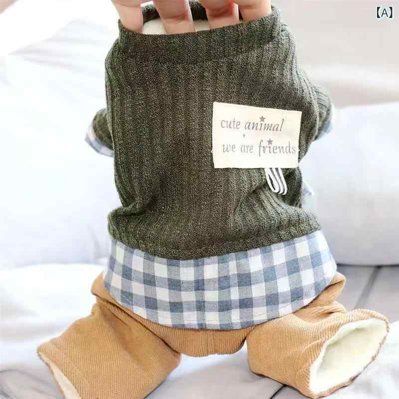 犬服 小型犬 子犬用 四足つなぎ オールインワン 秋冬 防寒 あったか 厚手 裏起毛 ポリエステル トイプードル シュナウザー グリーン