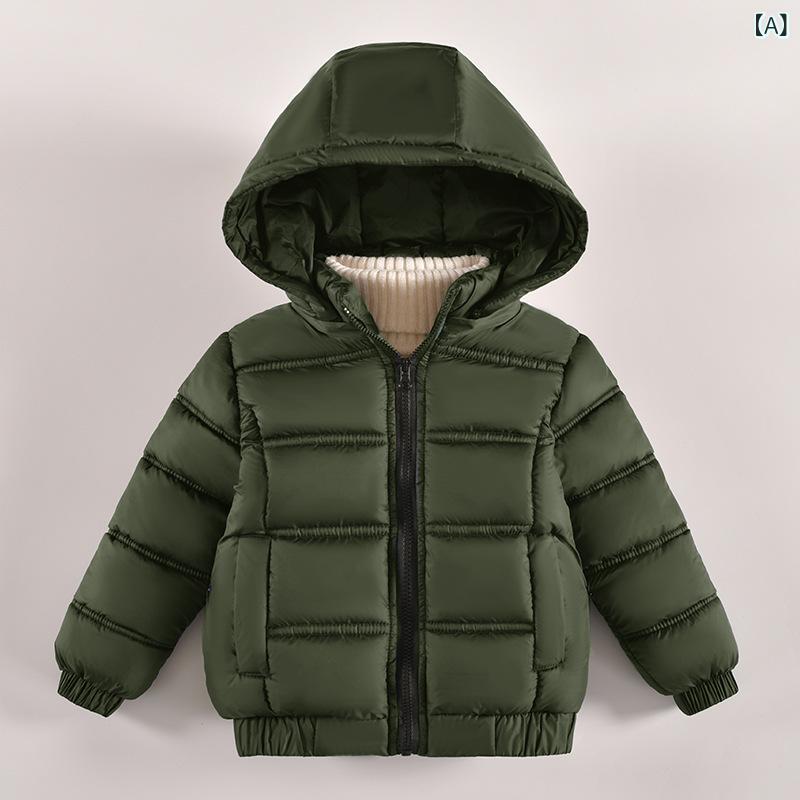 Coat - 中綿ジャケット キッズ 男の子 冬 取り外し可能フード ジップアップ シンプル 無地 ベーシック 防寒 暖かい アウター コート 普段使い 通園 通学 ポリエステル