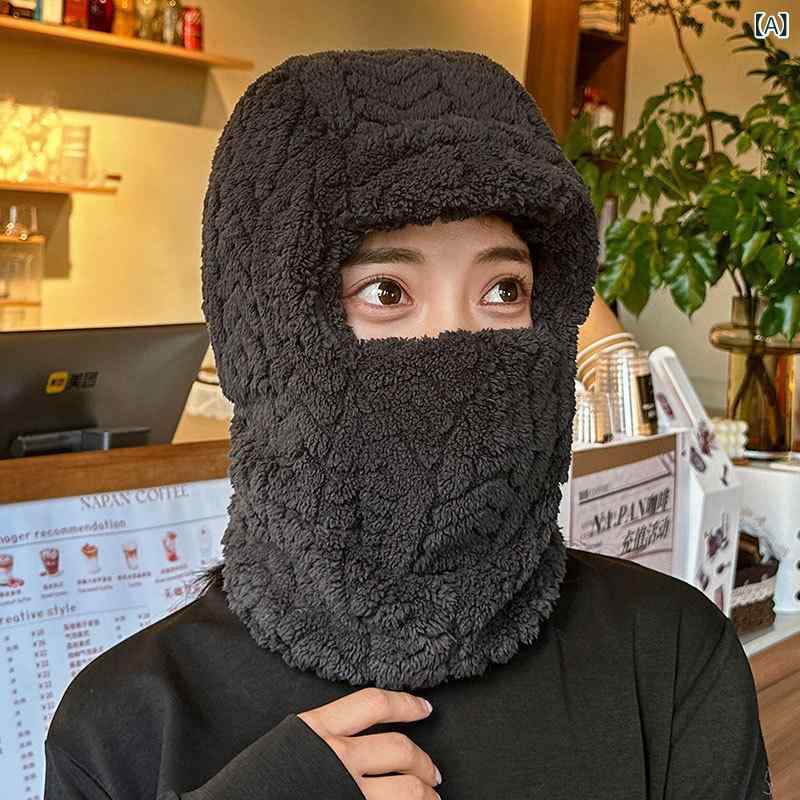 ニット帽 メンズ レディース 裏起毛 防寒 保温 防風 耳当て付き ネックウォーマー フェイスマスク 一体型 フード 秋冬 アウトドア スポーツ 自転車 バイク 登山 ポリエステル