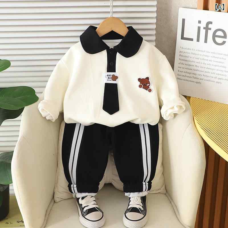 キッズ 男の子 ベビー セットアップ ポロシャツ 長袖 長ズボン 2点セット スクール風 韓国風 秋冬 カジュアル コットンブレンド 柔らか 黒 ブラウン ネイビー la-graine-11573281 ラ・グラーヌ パッケージ画像