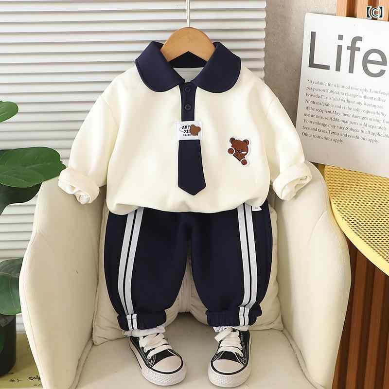 キッズ 男の子 ベビー セットアップ ポロシャツ 長袖 長ズボン 2点セット スクール風 韓国風 秋冬 カジュアル コットンブレンド 柔らか 黒 ブラウン ネイビー la-graine-11573281 ラ・グラーヌ サンプル画像3
