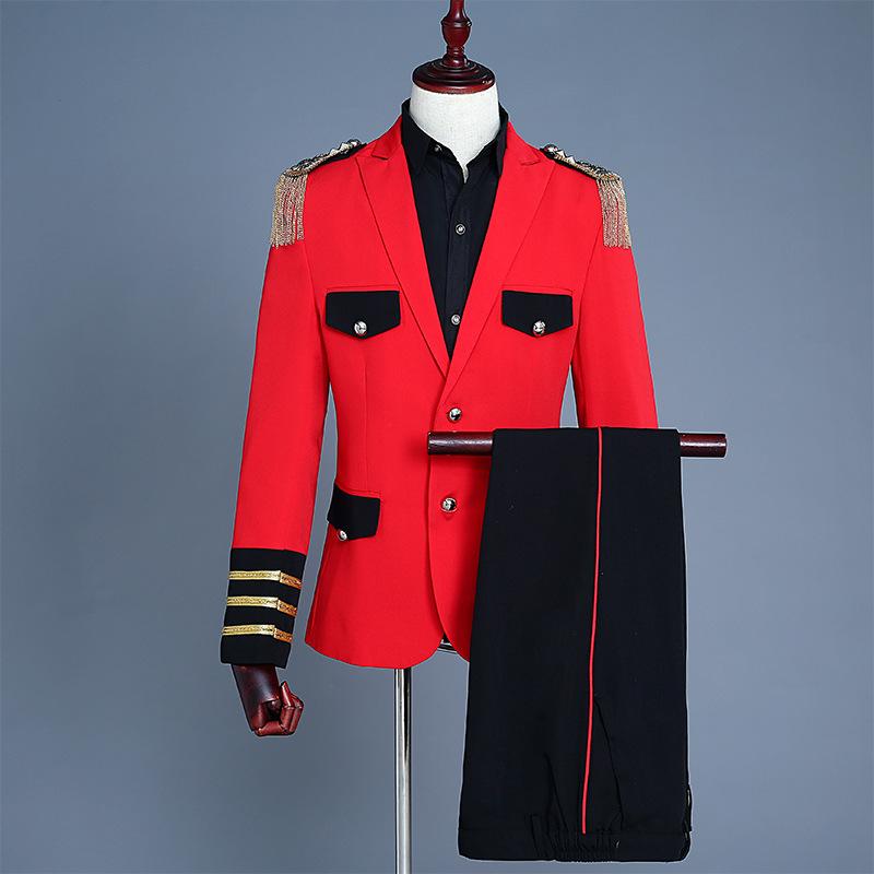 Rakuten - ジャケット メンズ 男性用 レッド フリンジ肩章 ミリタリー 礼服 宮廷風 ゴシック ロココ調 タキシード風 セットアップ ステージ 衣装 舞台 イベント コスプレ 写真撮影