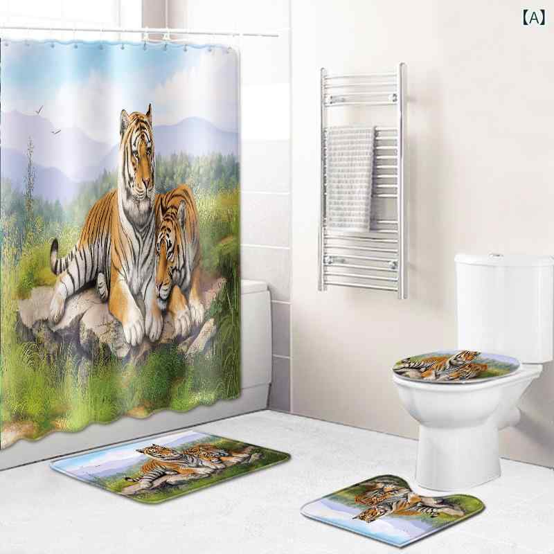 シャワーカーテン 虎柄 ヒョウ柄 防水 バスカーテン トイレマット 足元マット 寝室 タペストリー 壁掛け ポリエステル製 上質 エレガント インテリア おしゃれ