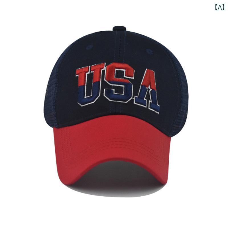 キャップ メンズ アメリカ国旗 星条旗 USA 大判刺繍 ロゴ コットン ベースボールキャップ 野球帽 定番 クラシック カジュアル 普段使い ストリート アウトドア ゴルフ 万能 サイズ調整可能 カーブキャップ
