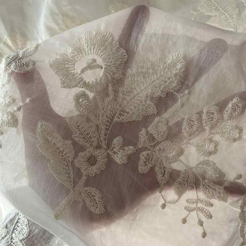 生地 レディース 春夏 チュールレース 刺繍 花柄 フレンチ風 天糸風 テンセル風 レース ドレス ワンピース シャツ 手芸 材料 ベージュ