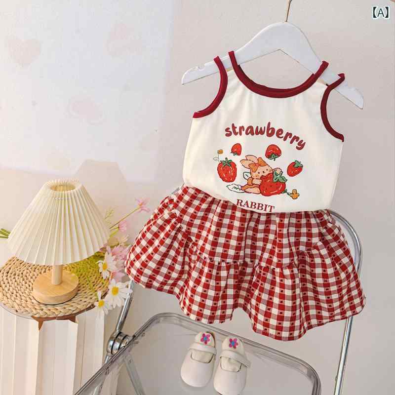 セットアップ キッズ 女の子 おしゃれ かわいい うさぎ柄 キャミソールワンピース スカート 2ピース 春夏 綿 コットン 半袖 韓国風 プリンセス 普段着 お出かけ