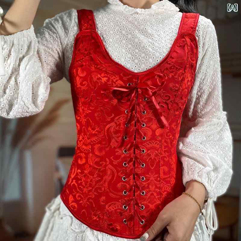 Body Suit - コルセット レディース 女性用 サイドジッパー ジャカード織り ビスチェ ボディシェイパー ウエストシェイパー ストラップ付き 宮廷風 クラシカル エレガント お腹引き締め 補正下着
