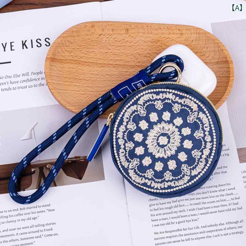 キーケース 男女兼用 ミニ 小銭入れ コインケース 携帯用 キーホルダー ポーチ ナイロン素材 刺繡 ステッチ 花柄 ペイズリー柄 ハート柄 おしゃれ かわいい 普段使い デイリーユース 丈夫