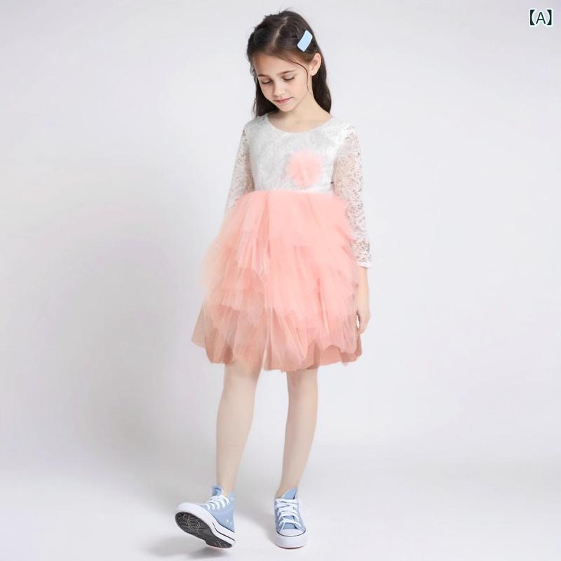 Other - ドレス キッズ 女の子 プリンセス 長袖 バックオープン チュール 無地 上品 コットン 綿素材 発表会 フォーマル 結婚式 お呼ばれ 秋