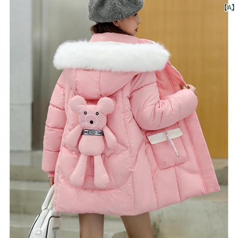 Coat - キッズ ジュニア ガールズ 中綿コート 秋冬 フード付き 裏ボア リアルファー襟 厚手 防寒 ウォッシャブル おしゃれ かわいい アウター