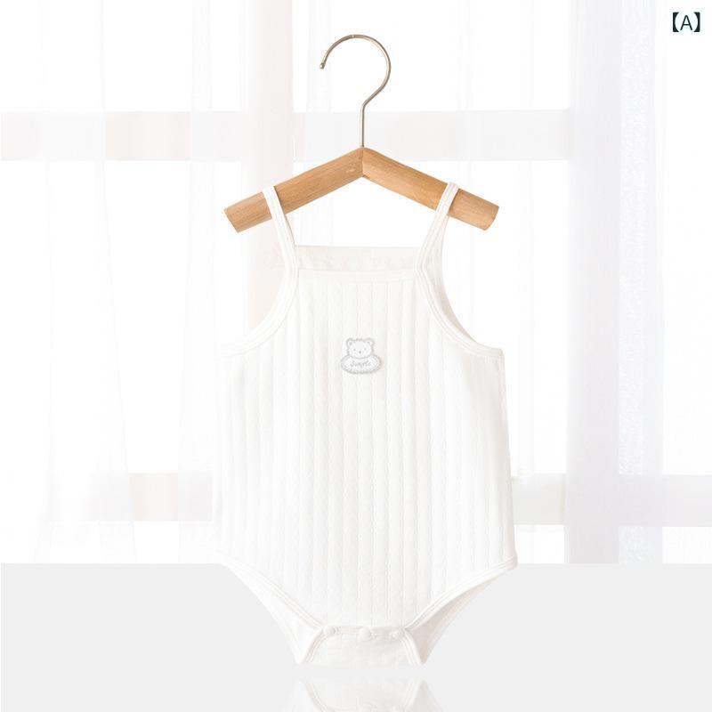 ベビー服 ベビー 夏用 薄手 連体服 綿 三角開き おむつカバー付き 無袖 クローリングタイプ 接触冷感 柔らかい肌触り 動きやすいデザイン 日常使いに最適 安全基準クリア