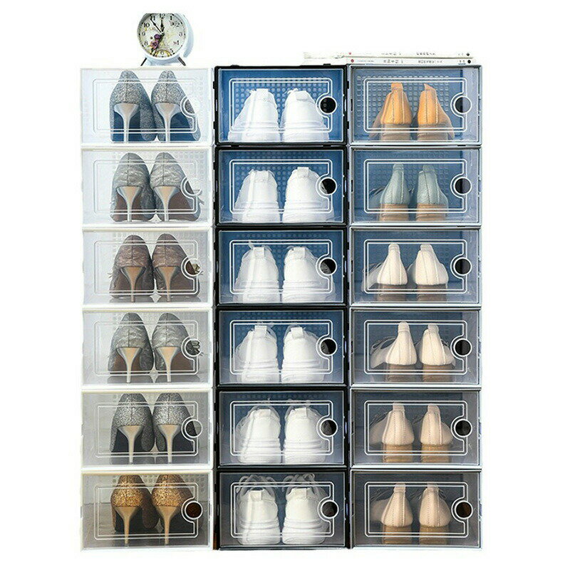 6個入り透明シューズケース 大容量シューズボックス UVカット 積み重ね可能 多層スイッチドア スニーカ..