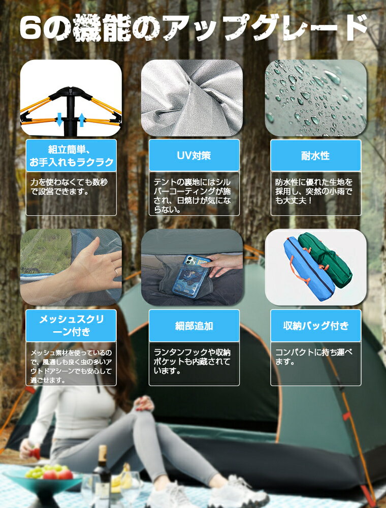 ワンタッチテント フルクローズ ワンタッチ 2人用 テント ワンタッチ 折りたたみ 簡易テント uvカット メッシュ 耐水圧2500mm 日よけ 紫外線 フルクローズ 簡単 ペグロープ 収納バッグ付き キャンプ アウトドア 防災 おうちキャンプ通販格安セール情報 楽天 通販