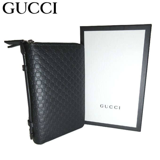 【クーポンで3000円OFF 9/30~】グッチ アウトレット GUCCI 財布 449246 レザー マイクログッチシマ ハンドル付き ダブルジップ 長財布 / セカンドバッグ ブラック 【メンズ】【RCP】【0815楽天カード分割】【レディース】【s-mail03】