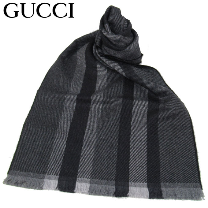 【＼10%OFF／クーポン期間限定配布中】グッチ アウトレット GUCCI 387574 ウール 100% ストール / マフラー ストライプ柄 ブラックマルチ【レディース】【メンズ】【ギフト】