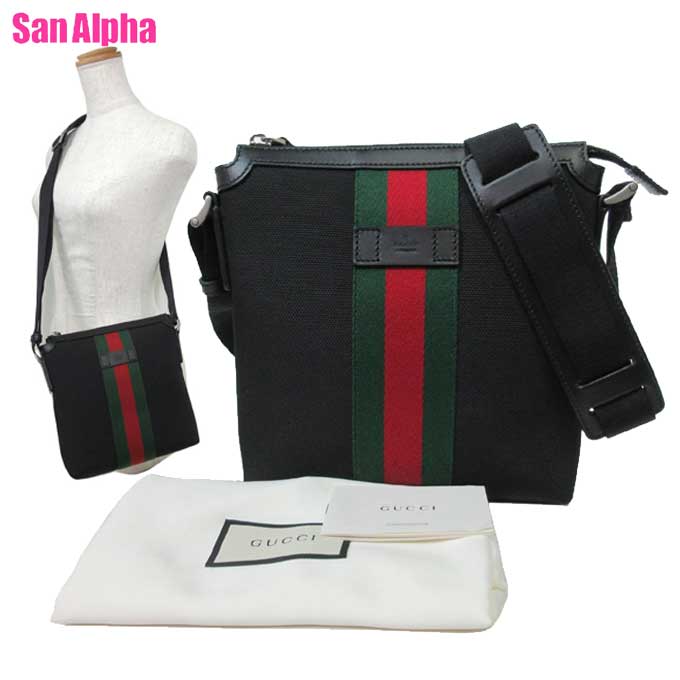 【1000円OFF12/11 01:59迄】グッチ バッグ ショルダーバッグ GUCCI ウェビングライン ストライプ ナイロンキャンバス メッセンジャーバッグ 斜め掛け 631195 ブラック アウトレット メンズ レディース 送料無料のサムネイル