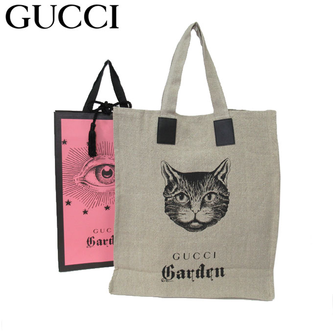 【クーポンで3000円OFF 9/30~】●GUCCI Garden 限定品・紙袋付き● グッチ ガーデン トートバッグ 522266 リネン キャンバス キャット ネコ モチーフ エコバッグ(マチ有り) グレーベージュ系【RCP】【楽天カード分割】【レディース】