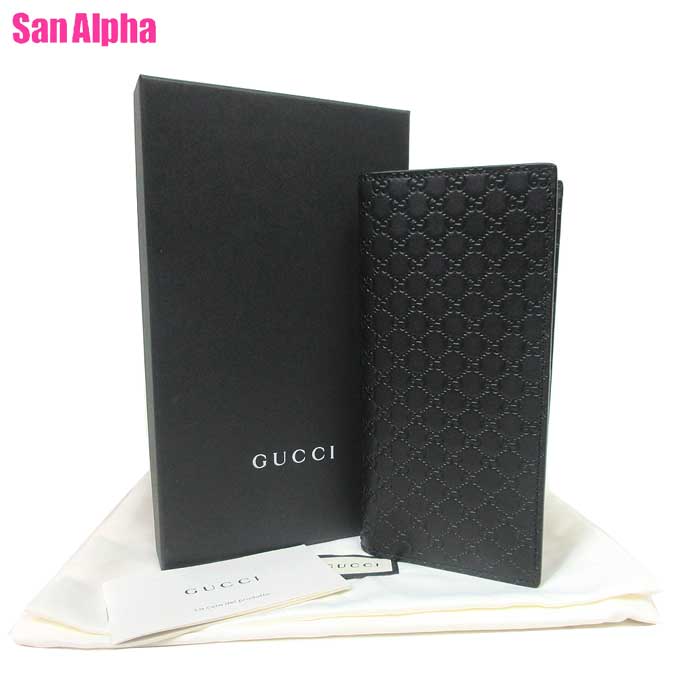 グッチ 長財布（メンズ） 【10%OFF 6/2 09:59迄】グッチ 財布 長財布 GUCCI マイクログッチシマ レザー 二つ折り パスケースあり 449245 1000(ブラック) アウトレット メンズ 送料無料