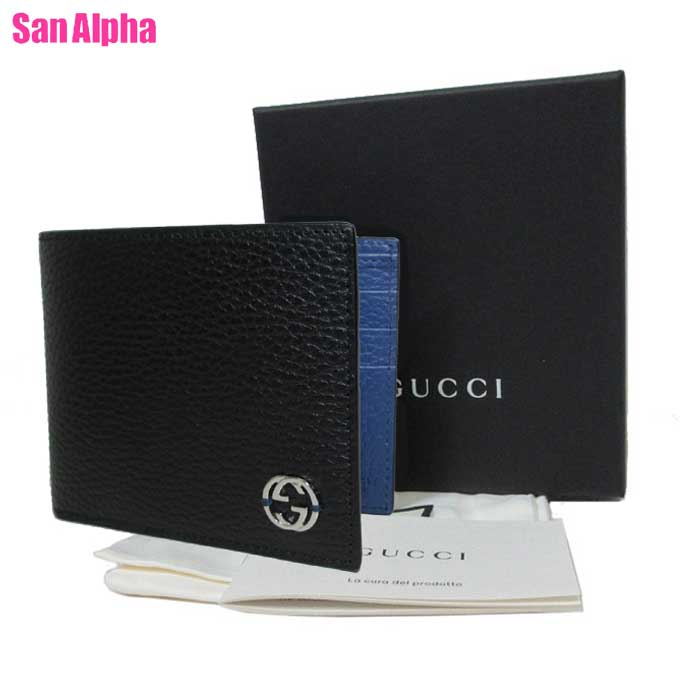 グッチ 二つ折り財布（メンズ） グッチ 財布 二つ折り財布 (小銭入れなし) GUCCI インターロッキングG レザー 二つ折り 610464 CAO2N 1040 (ブラック系) アウトレット メンズ 送料無料