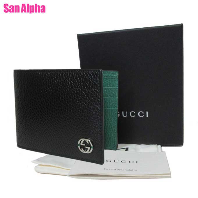 グッチ 財布（メンズ） 【10%OFF 6/2 09:59迄】グッチ 財布 二つ折り財布 (小銭入れなし) GUCCI インターロッキングG レザー 二つ折り 611229 CAO2N 1080 (ブラック系) アウトレット メンズ 送料無料