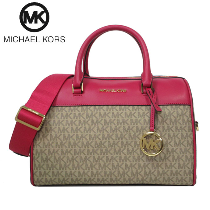 マイケルコース ハンドバッグ マイケルコース バッグ ハンドバッグ Michael Kors MK シグネチャー トラベル ミディアム ダッフル 2WAY ボストンバッグ 斜め掛け 35S3GTFU2B CARMINE PINK(フューシャピンク系×ベージュマルチ系)アウトレット レディース 送料無料