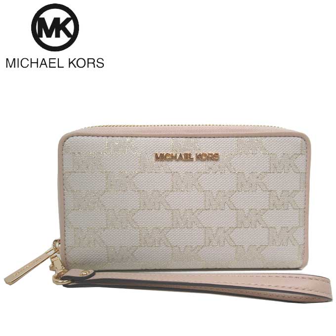 マイケルコース 財布 フォンケース MICHAEL KORS ジェット セット トラベル MK ストラップ付き ラージ フラット ラウンド フォン ウォレット 35F2GTVE3J NATURAAL MLT(ナチュラルマルチ) アウトレット 送料無料