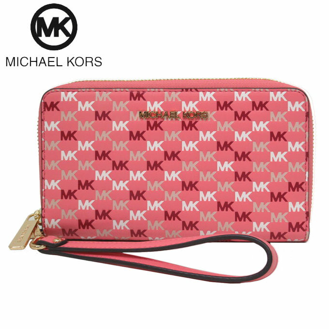 マイケル・コース 長財布 レディース 【10%OFF 5/21 09:59迄】マイケルコース 財布 長財布 MICHAEL KORS ジェット セット トラベル MK ロゴ ストラップ付 ラージ フラット ラウンド フォン ウォレット 35S3GTVE3L TEA ROSE MLT(ピンク系×マルチカラー) アウトレット レディース 送料無料