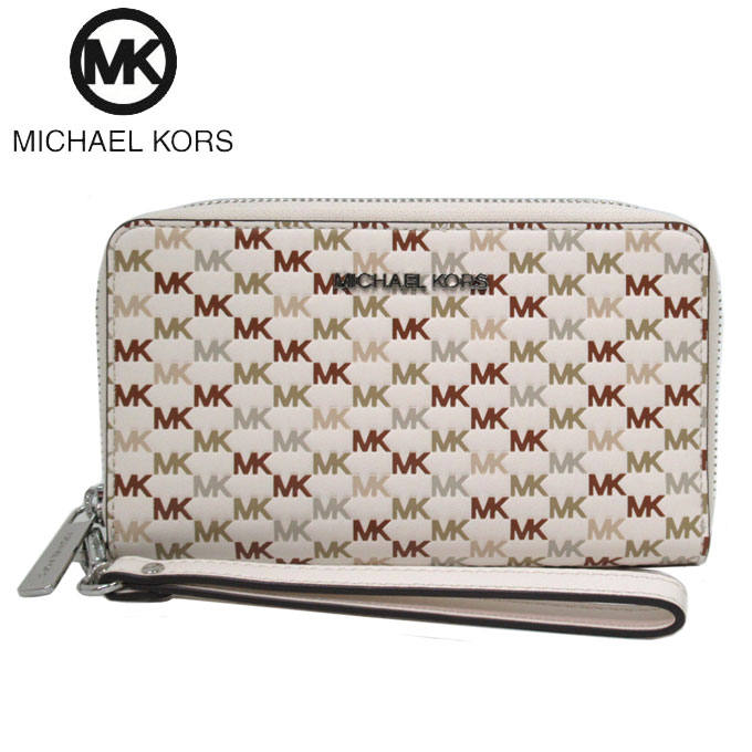 マイケル・コース 長財布 レディース 【10%OFF 6/2 09:59迄】マイケルコース 財布 長財布 MICHAEL KORS ジェット セット トラベル MK ロゴ ストラップ付 ラージ フラット ラウンド フォン ウォレット 35S3STVE7L LT CRM MULTI(ライトクリームマルチ)アウトレット レディース 送料無料