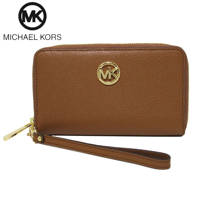 【1000円OFF 5/16 01:59迄】マイケルコース アウトレット Michael Kors モバイルアクセサリー 38H9CFTE3L レザー フルトン フラット スマホ iPhone フォンケース パスケース付き ラウンド長財布兼用可 FULTON / LG FLAT MF PHN CASE / LUGGAGE レディース