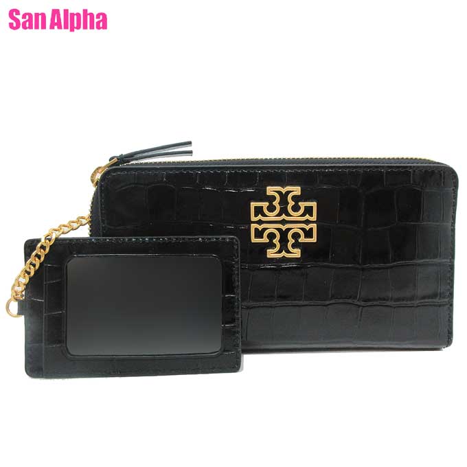 トリーバーチ 財布（レディース） 【1000円OFF 6/11 01:59迄】トリーバーチ 財布 長財布 TORY BURCH ブリテン クロコ調 エンボス ジップ コンチネンタル ラウンド ファスナー パスケース付き 145345 1122 001 (ブラック)アウトレット レディース 送料無料