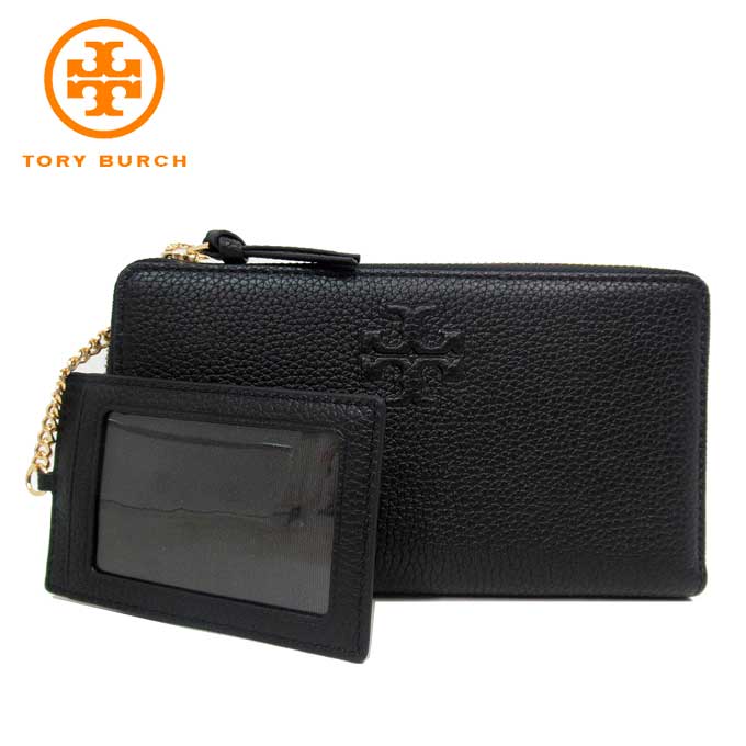 トリーバーチ 財布 長財布 TORY BURCH テア レザー ラウンドファスナー パスケース付き 86004 1121 001(ブラック) アウトレット レディース 送料無料