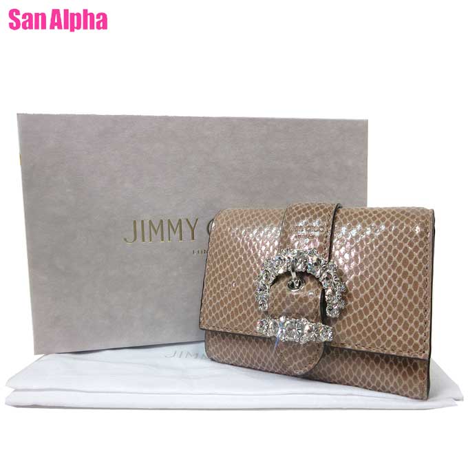 ジミーチュウ 財布（レディース） ジミーチュウ 財布 三つ折り財布(小銭入れなし) カードホルダー JIMMY CHOO シェリ ビジュー カードケース リザード プリンテッド ファブリック 160427 B POWDER PINK (ピンク系) レディース 送料無料