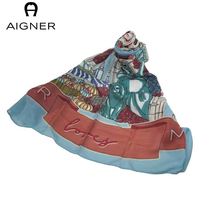 アイグナー ブティック AIGNER アパレル 242058-574 ウール×シルク シーズナル スカーフ Seasonal / Dawn Blue(ダークブルー系マルチカラー) レディース