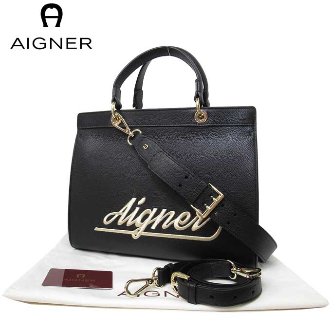 【期間限定ポイント10倍】アイグナー ブティック AIGNER ハンドバッグ 133733-002 レザー ロゴ 刺繍 2タイプ ショルダー付き 3WAY バッグ Gloria / Black【レディース】