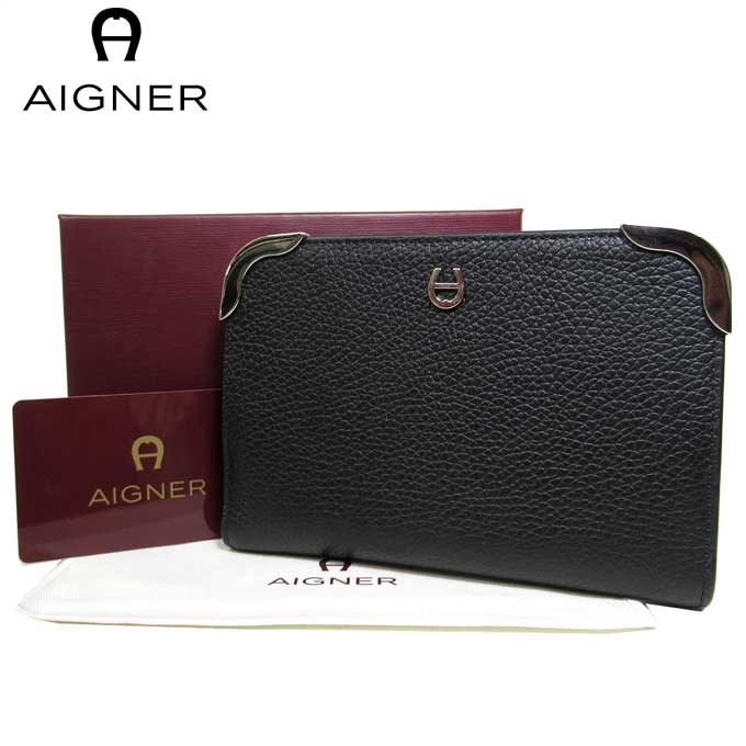 アイグナー ブティック AIGNER 財布 152880-007 レザー×メタル 金具 ロゴ 二つ折り財布(札入れなし) Kaia / Black レディース